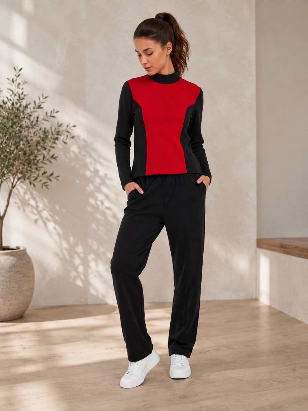 Vintage Milano Design Group Red & Black 2-Piece Tracksuit Set Size M